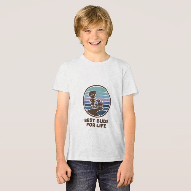 Cute kid and puppy on a road Tri-Blend shirt (Front Full)