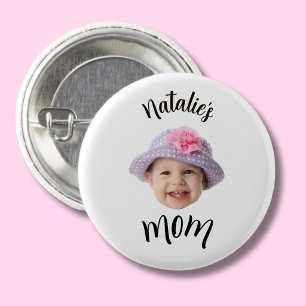 Cute Kid Baby Face Photo Child Name Mom Button