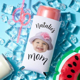 Cute Kid Baby Face Photo Child Name Mom Seltzer Can Cooler