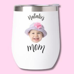 Cute Kid Baby Face Photo Child Name Mom Thermal Wine Tumbler