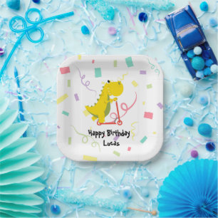 Cute kid dinosaur scooter truck Birthday Party Paper Plates