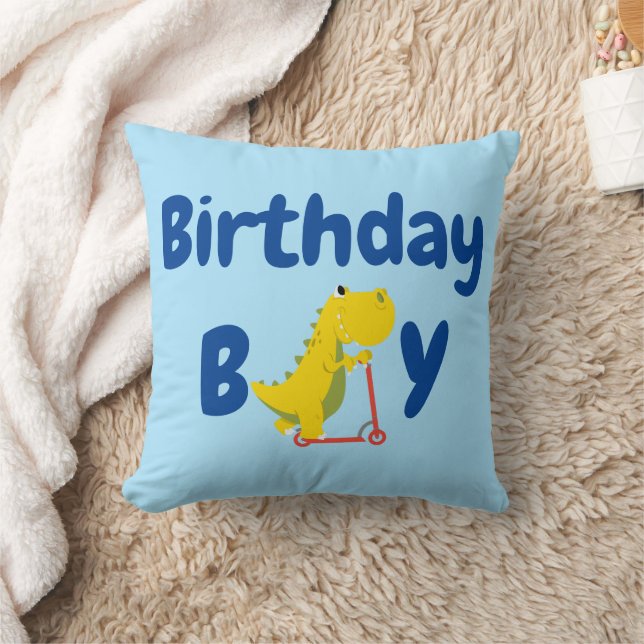 Cute kid dinosaur scooter truck Birthday Party Throw Pillow (Blanket)