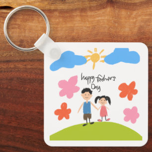 Cute Kid Drawing Happy Father's Day Keychain