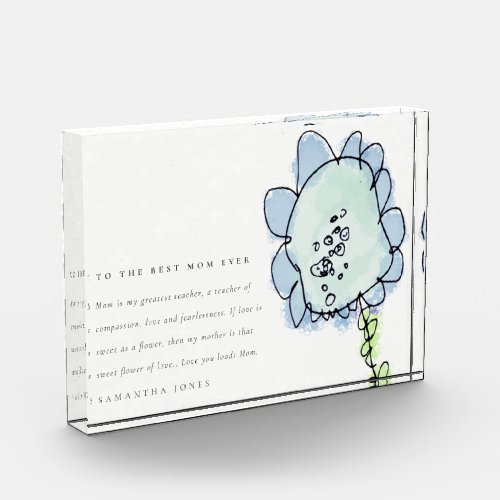 Cute Kid Drawn Blue Flower Botanical Mothers Day Acrylic Award