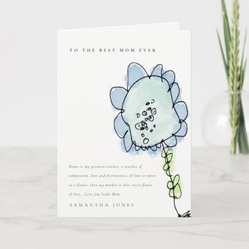 Cute Kid Drawn Blue Flower Botanical Mothers Day Card