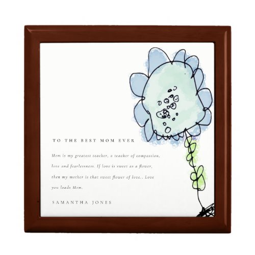 Cute Kid Drawn Blue Flower Botanical Mothers Day Gift Box