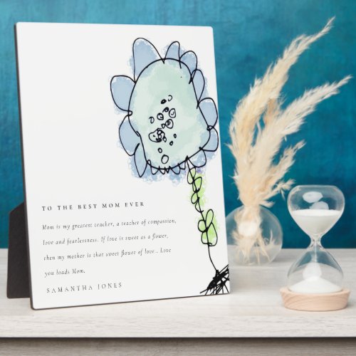 Cute Kid Drawn Blue Flower Botanical Mothers Day Plaque