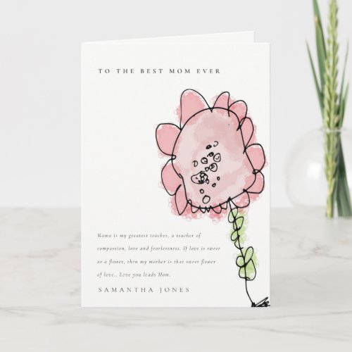 Cute Kid Drawn Pink Flower Botanical Mothers Day Card