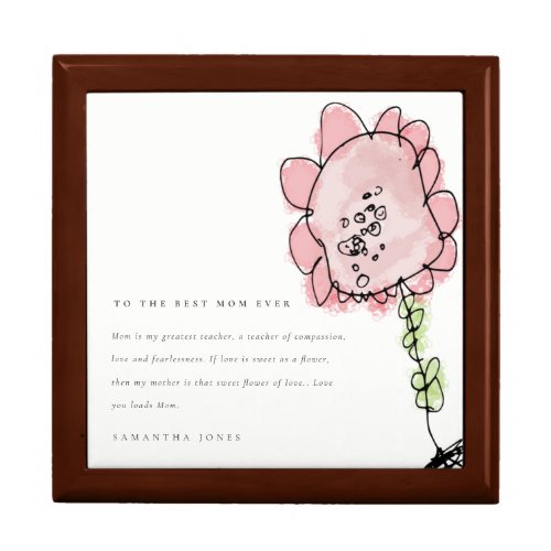 Cute Kid Drawn Pink Flower Botanical Mothers Day Gift Box