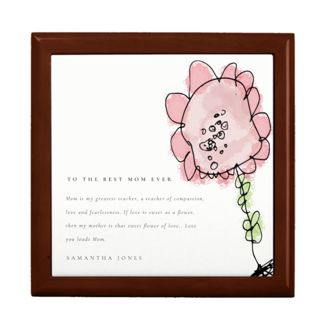 Cute Kid Drawn Pink Flower Botanical Mother's Day Gift Box (Front)
