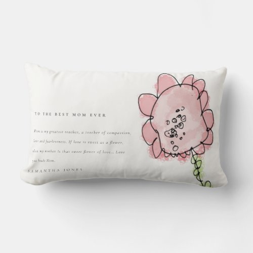 Cute Kid Drawn Pink Flower Botanical Mothers Day Lumbar Pillow