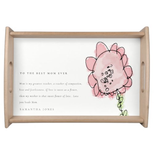 Cute Kid Drawn Pink Flower Botanical Mothers Day Serving Tray