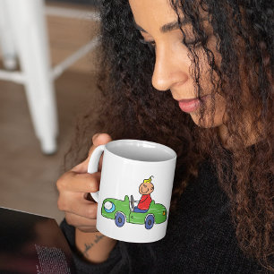 Cute Kid Driving Green Car Childrens Illustration Coffee Mug