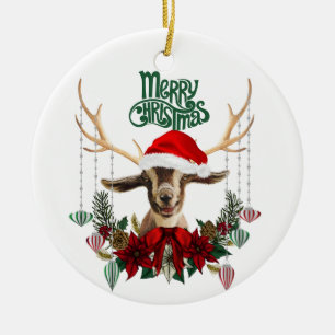Cute Kid Goat Christmas Ceramic Ornament