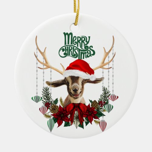 Cute Kid Goat Christmas Ceramic Ornament