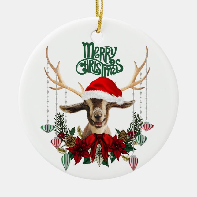 Cute Kid Goat Christmas Ceramic Ornament (Front)