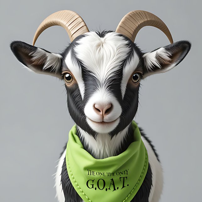 Cute Kid Goat The One The Only G.O.A.T. Pet Bandana Collar (Black-and-White Goat Kid Modeling The Real G.O.A.T. Pet Bandana (close cropped))