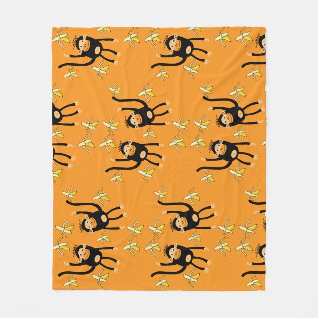 Cute Kid Monkey Fleece Blanket (Front)