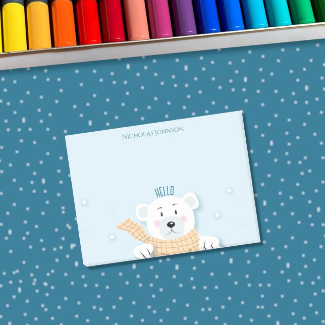 Cute Kid Polar Bear winter notes (Cute polar bear kid winter sticky notes . )