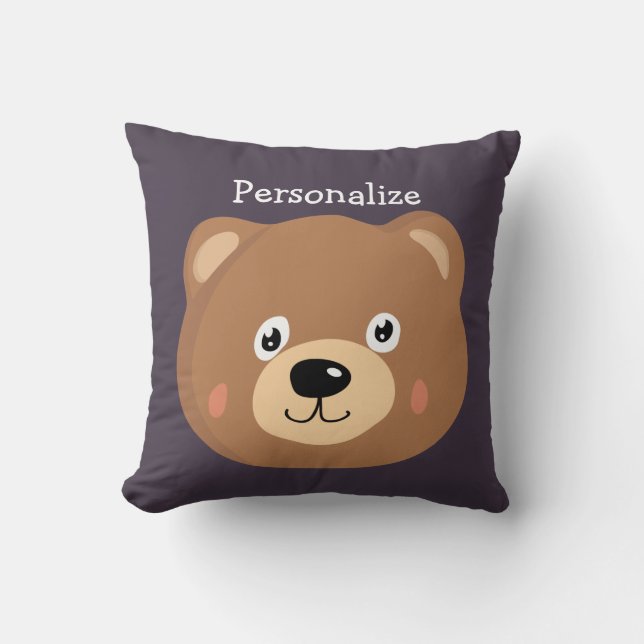 Cute Kid Teddy Bear Cartoon Brown Bear Personalize Throw Pillow (Front)