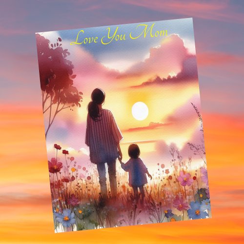 Cute Kid Watching Sunset With Mom Mothers Day Holiday Card