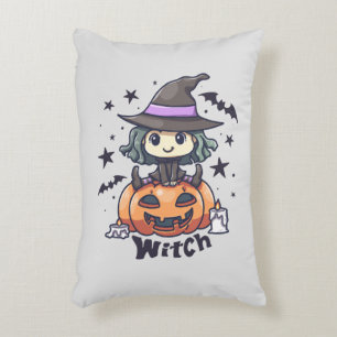 Cute Kid Witch Sitting on a Pumpkin – "Witch" Accent Pillow