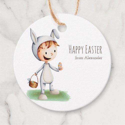 Cute Kid with Bunny Costume Personalized Easter Favor Tags