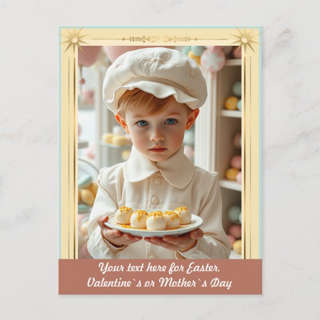 Cute kid with handmade gourmet sweets custom postcard (Front)