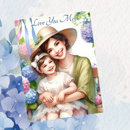Cute Kid with Mom in Swing Hydrangea Mother's Day Holiday Card