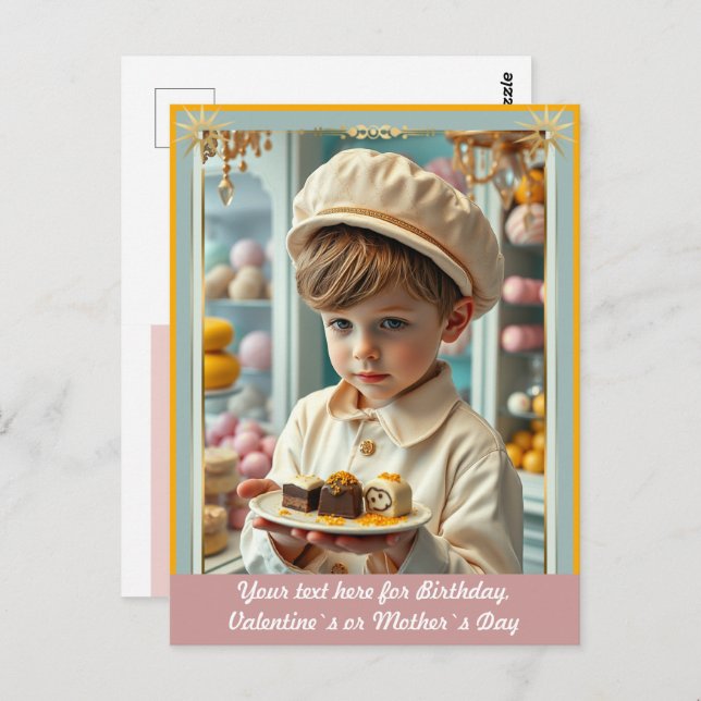 Cute kid with various handmade sweets custom postcard (Front/Back)