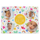 Cute Kids 1st Birthday Rainbow Photo Hearts Yellow