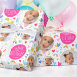 Cute Kids 2nd Birthday Rainbow Photo Hearts Pink Wrapping Paper<br><div class="desc">Celebrate the magic of turning two with this cute personalized gift wrap! A fun and colorful design featuring three of your favorite photos and lots of rainbows, hearts and stars! White type with the words "Happy Birthday" and the recipient's name are clearly displayed on a circular panel, and the all-important...</div>