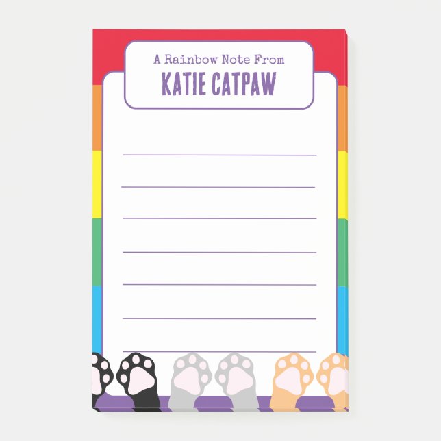 Cute Kids A Note From Cat Paws Up Rainbow (Front)