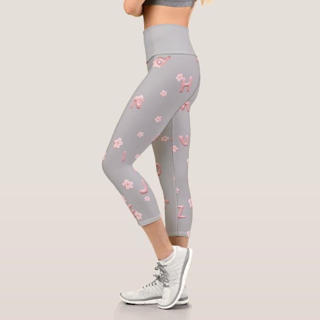 Cute kids ABC Alphabet flower Children school Capri Leggings (Left)