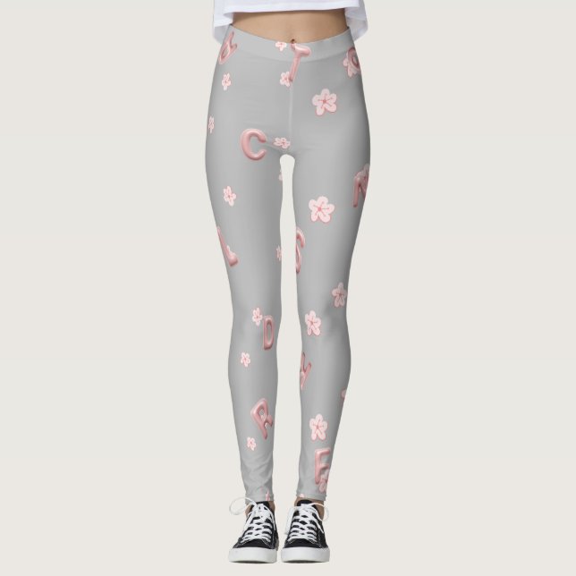 Cute kids ABC Alphabet flower Children school Leggings (Front)