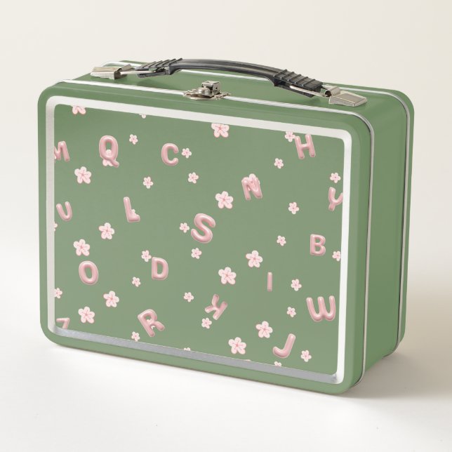 Cute kids ABC Alphabet flower Children school Metal Lunch Box (Front)