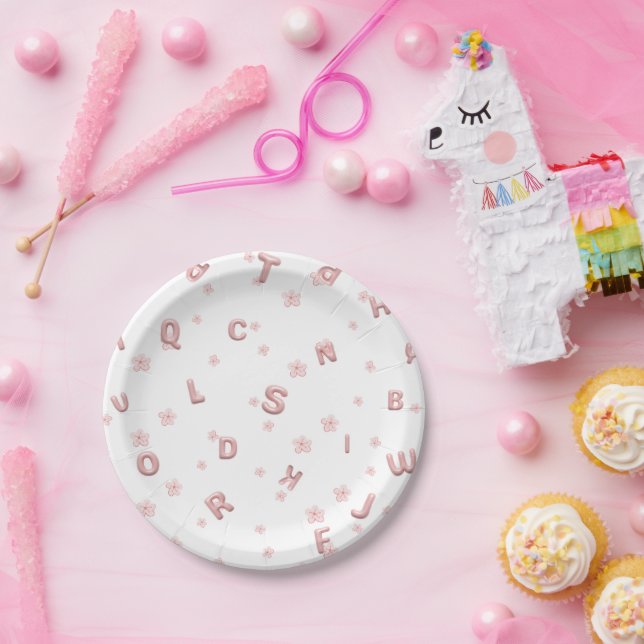 Cute kids ABC Alphabet flower Children school Paper Plates (Party)
