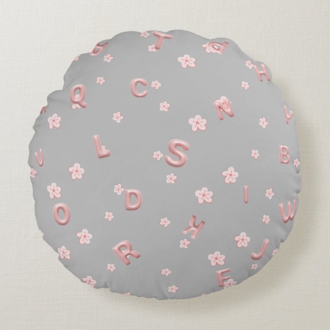 Cute kids ABC Alphabet flower Children school Round Pillow (Front)