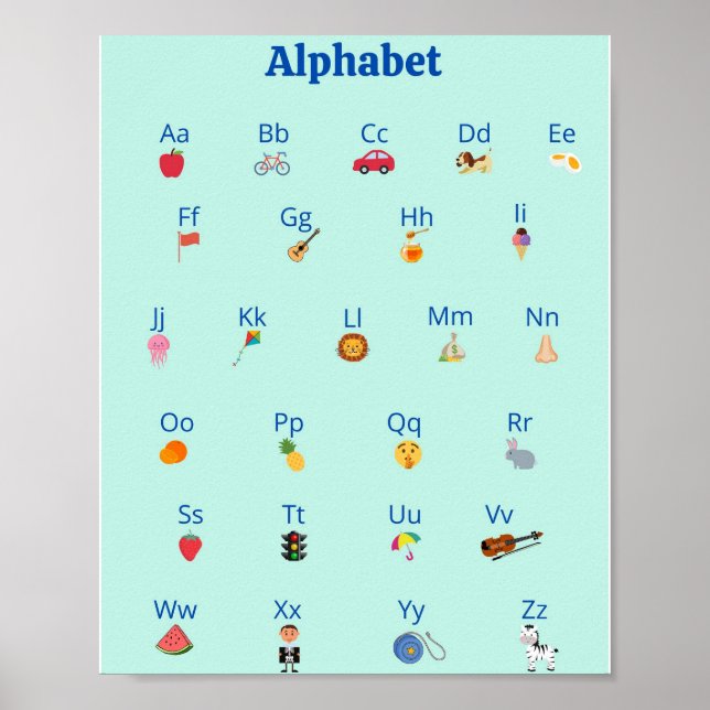 Cute kids ABC Alphabet Poster | Children Wall Art (Front)