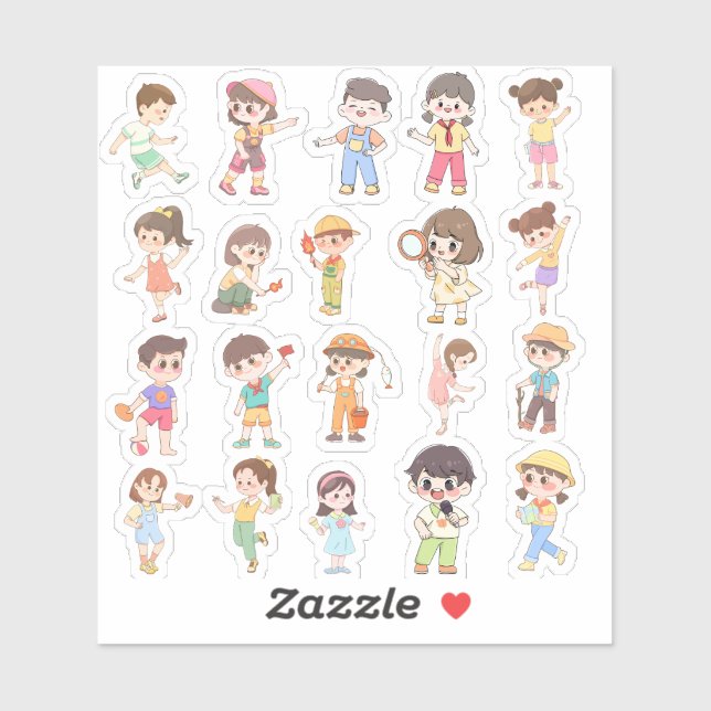 Cute Kids Activity Vinyl Stickers (Sheet)