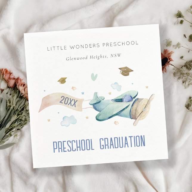 Cute Kids Airplane Sky Stars Preschool Graduation Napkins (Creator Uploaded)