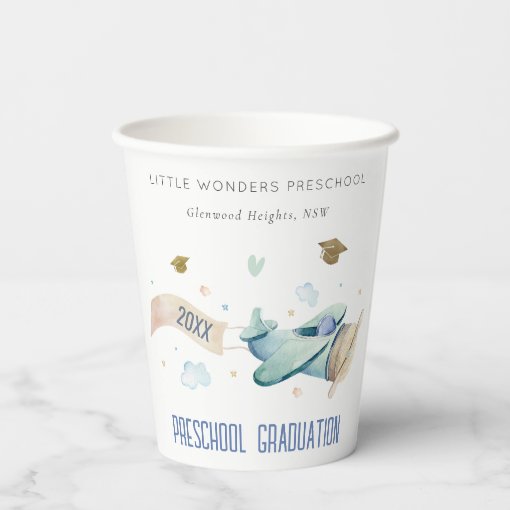 Cute Kids Airplane Sky Stars Preschool Graduation Paper Cups | Zazzle