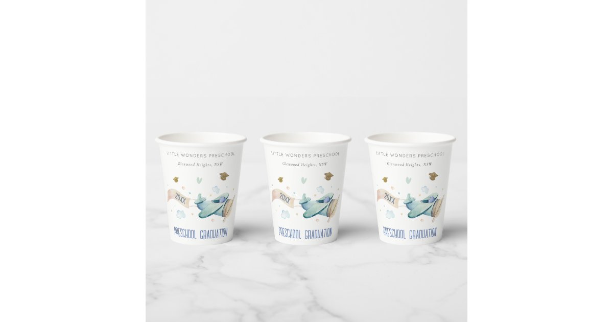 Cute Kids Airplane Sky Stars Preschool Graduation Paper Cups | Zazzle