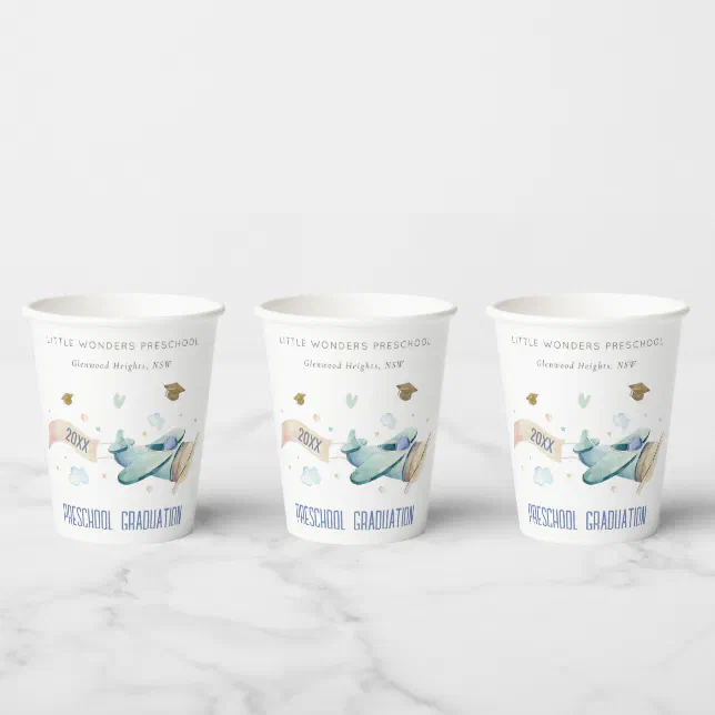 Cute Kids Airplane Sky Stars Preschool Graduation Paper Cups | Zazzle