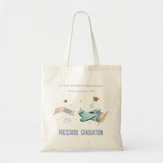 Cute Kids Airplane Sky Stars Preschool Graduation Tote Bag (Front)