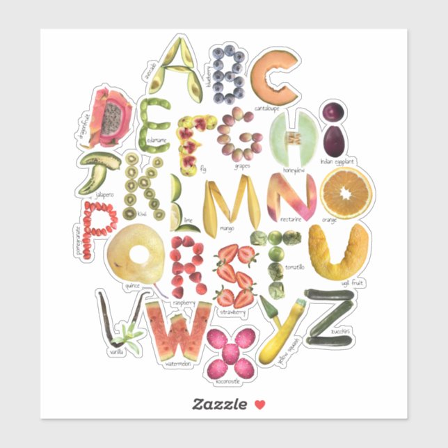 Cute kids alphabet with fruits - back to school  sticker (Sheet)