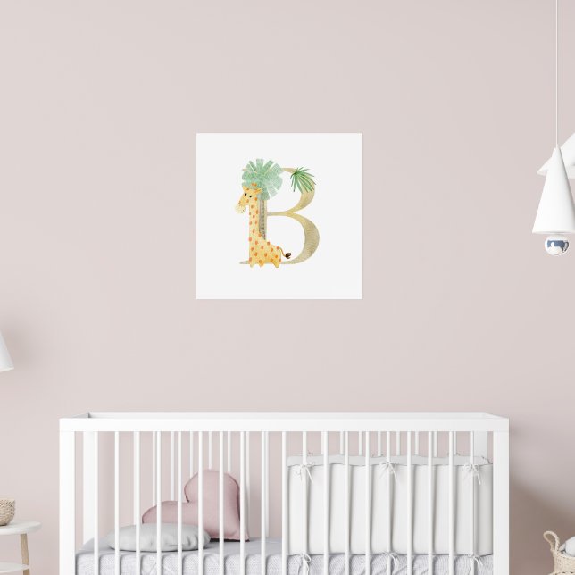 Cute Kids Animal Giraffe Monogram B Nursery Poster (Nursery 2)