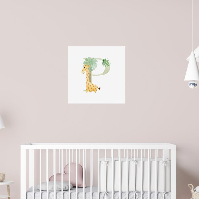 Cute Kids Animal Giraffe Monogram P Nursery Poster (Nursery 2)