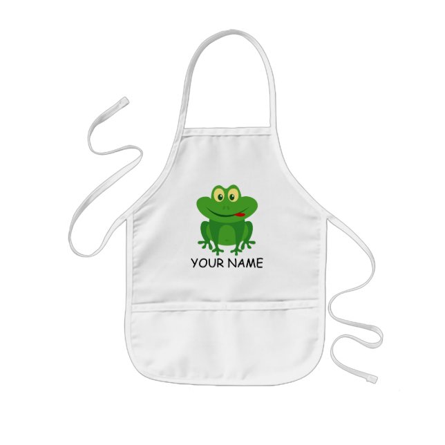 Cute kid's apron with funny green frog design (Front)