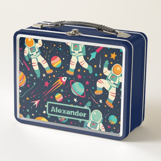 Cute Kids Astronaut Custom Metal Lunch Box (Front)